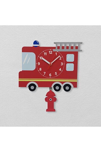 CajuArt Wooden Swinging Pendulum Fire Truck Children's Wall Clock