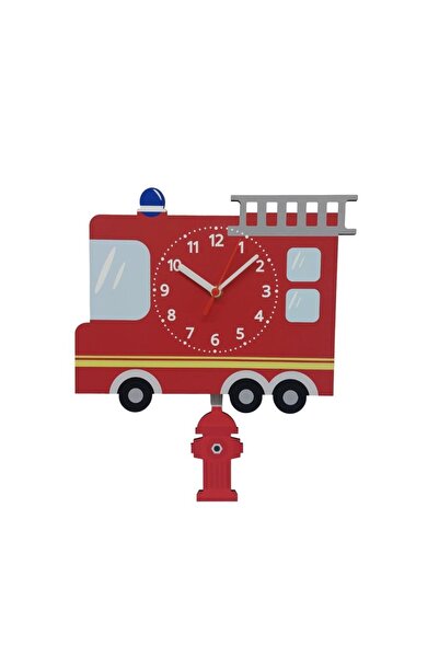 CajuArt Wooden Swinging Pendulum Fire Truck Children's Wall Clock