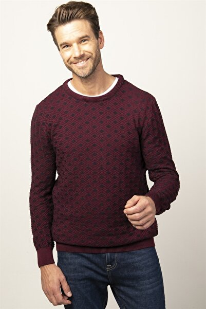 Tudors Men's Slim Fit Narrow Cut Crew Neck Patterned Sweater