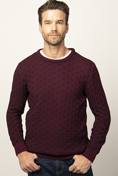 Tudors Men's Slim Fit Narrow Cut Crew Neck Patterned Sweater
