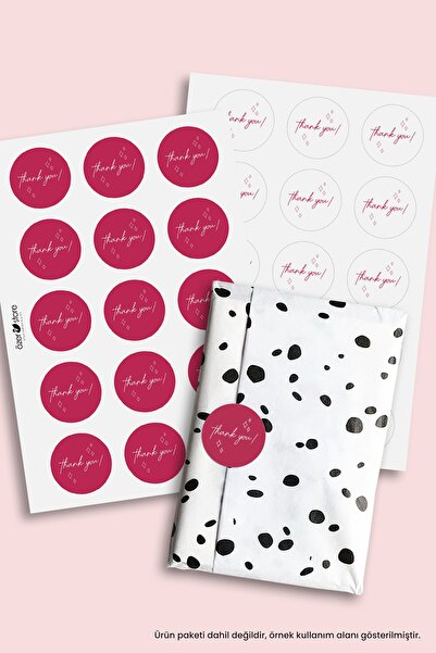 Özer Store 120 Adet Teşekkür Ederiz Yazılı Pembe Beyaz Yuvarlak Yapışkanlı Ür...