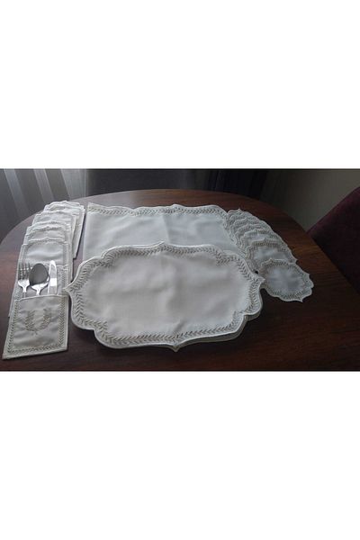 HİFA Set de alergători de serviciu american brodat Cappuccino Spike pentru 8 persoane (25 bucăți)