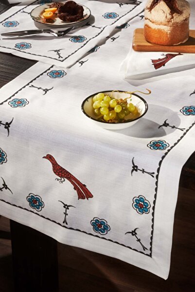 Karaca Home Paye Selçuklu Serisi Kuş Beyaz Nakışlı Amerikan Servis Set