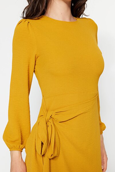 Trendyol Modest Yellow Tie-Up Detailed Aerobin Woven Dress TCTSS23EB00140