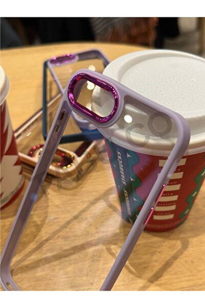 POWELL Iphone 6plus,6splus,7plus,8plus Yanları Köşeli Kamera Koruma Çerçeve Parlak Lüks Arka Şeffaf Kılıf