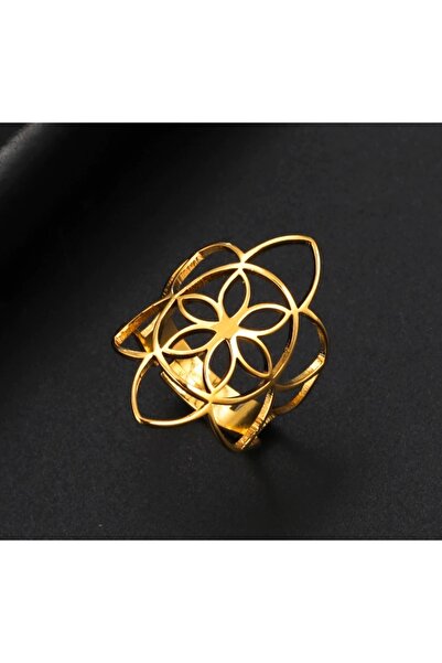 Simurg Aksesuar خاتم ذهبي من الفولاذ المقاوم للصدأ قابل للتعديل على شكل زهرة ...