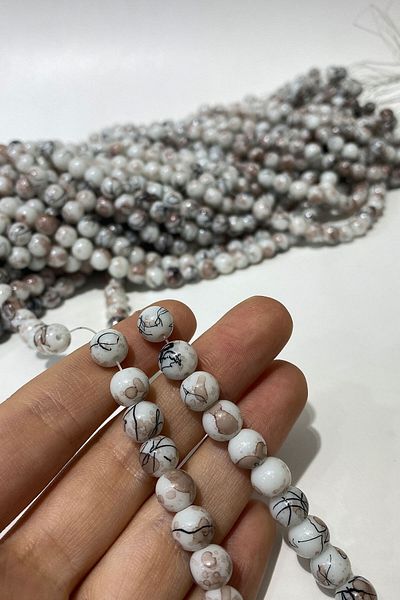 Hobigram مجموعة متنوعة من الخرز من الخرز الزجاجي المزخرف باللون البني الحليبي 8 مم - خرز، تصميم أنيق، إكسسوار نسائي -