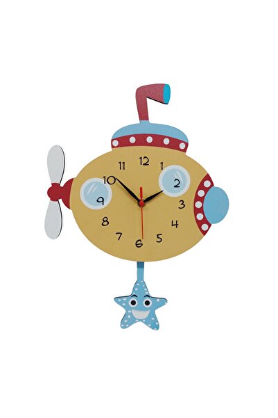 CajuArt Swinging Wooden Pendulum Submarine Marine Children's Wall Clock