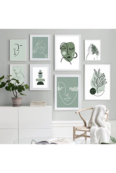 NT Handmade 8 Parça Su Yeşili Yüzler Ve Yapraklar Duvar Dekoru Salon Oturma Y...