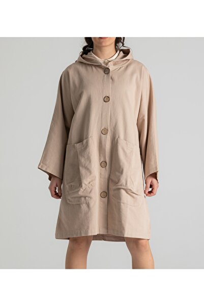 RUBYSTARS Taş Salaş Kesim Büyük Cep Ve Düğme Detaylı %100 Pamuk Kapüşonlu Oversize Trençkot