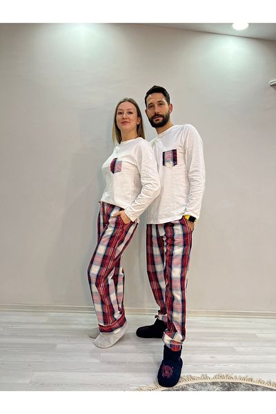 Serbella Λευκό καρό ανδρικό σετ πιτζάμες (μόνο για άνδρες)