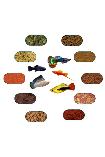 Genel Markalar Karma Canlı Doğuran Yem Paketi (kılıç,moli,lepistes,velifera,plati) 50 Gr/ad (7 Çeşit)