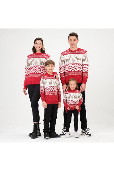 A&O Style Christmas Themed Crew Neck Family Christmas Knitwear Sweater