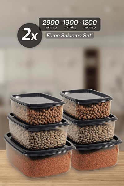 Turnberry 6 Pieces 12 Pieces Smoked Storage Container Set, Breakfast Storage 2x (2,9 Liters, 1,9 Liters, 1.2 Liters)