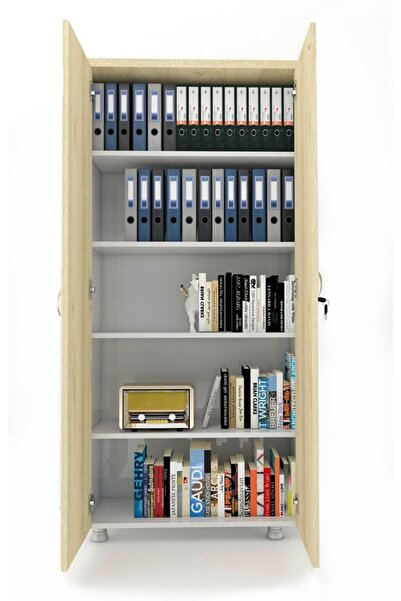 ELİZZA Modüler Dünyası Tam Kapaklı Kitaplık Dosya Dolabı Beyazmeşe - 80x38x188