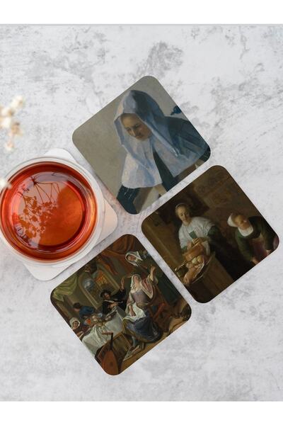 karbonsoft Johannes Vermeer Art Themed Wooden Coasters Wooden Printed Coasters Set of 6 (9 X9CM)