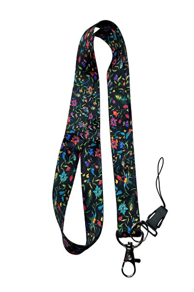 StormiStoretr Siyah Renkli Çiçek Boyun Ipi Telefon Askısı