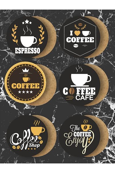 karbonsoft Coffee Cup Themed Coasters Wooden Printed Coasters Set of 6 (9 X9CM)