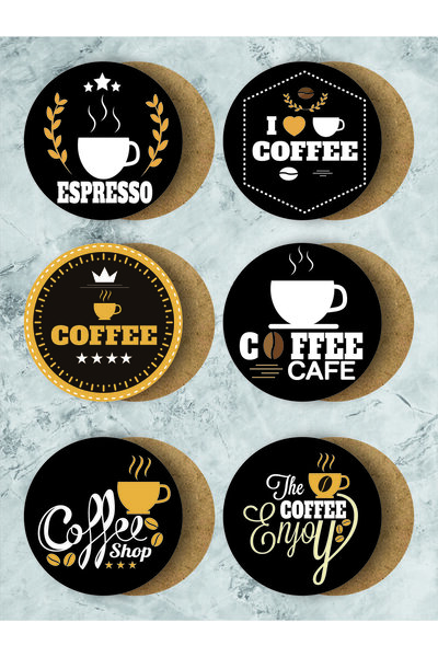 karbonsoft Coffee Cup Themed Coasters Wooden Printed Coasters Set of 6 (9 X9CM)