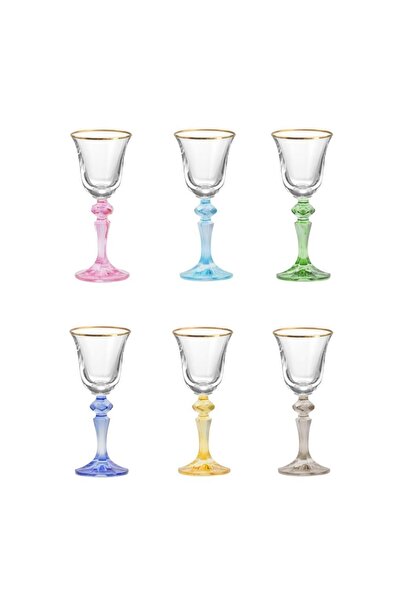 BOHEMİA CRYSTALITE Falco Renkli Altın Yaldızlı 6'lı Kahve Yanı Kadeh 60ml