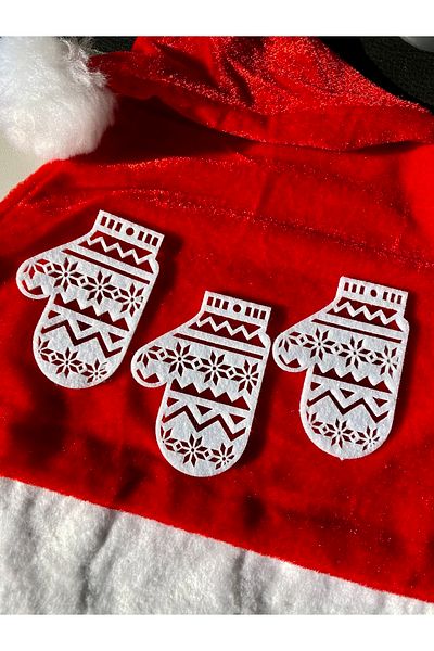 Mini Tasarım Atölyem White Felt Gloves Christmas Tree Ornament Set