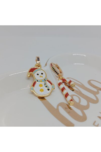 Sibelya Aksesuar Trend '' Baston Şeker & Kardan Adam '' Figürlü Küpe