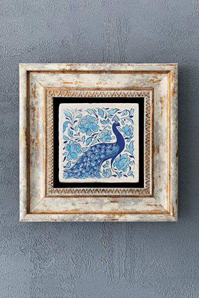 Oscar Stone Decor Çerçeveli Taş Duvar Dekoru Tablo 20cm X 20cm Mavi Tavus Kuş...