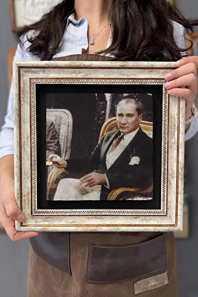Oscar Stone Decor Çerçeveli Tablo Taş Duvar Dekoru 30 X 30 Cm Atatürk Kahve I...