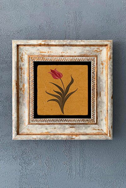 Oscar Stone Decor Ebru Lale Çerçeveli Taş Tablo 20x20 Cm-wall Decor