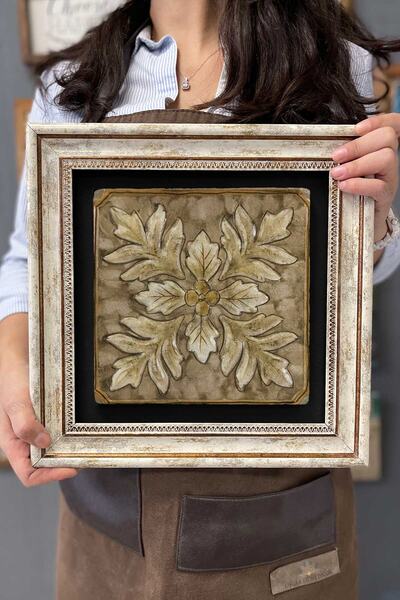 Oscar Stone Decor Çerçeveli Tablo Taş Duvar Dekoru 30 X 30 Cm Eskitme Vintage...