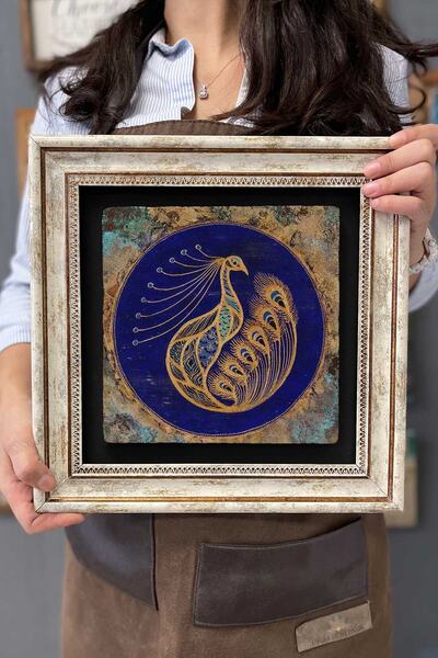 Oscar Stone Decor Çerçeveli Tablo Taş Duvar Dekoru 30 X 30 Cm Tavus Kuşu Eski...