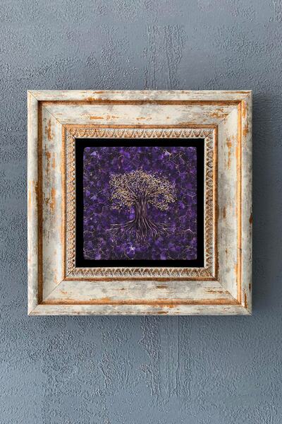 Oscar Stone Decor Çerçeveli Taş Duvar Hayat Ağacı Dekor Tablo 20x20 cm
