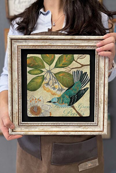 Oscar Stone Decor Çerçeveli Tablo Taş Duvar Dekoru 30 X 30 Cm Kuş Tablosu
