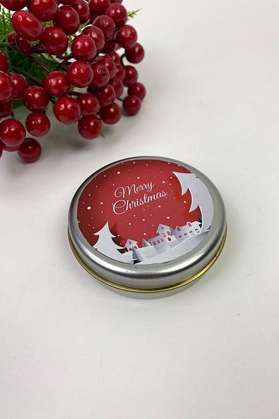 Hobigram Στρογγυλό ασημένιο κουτί με κόκκινο Merry Christmas printed