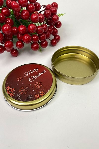 Hobigram Τσιγκένιο κουτί δώρου Χρυσό Κόκκινο Merry Christmas Printed
