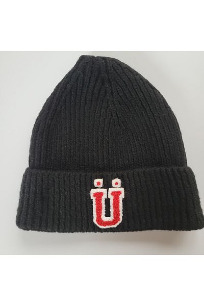 initialess Черна вълнена барета с мохер и букви Ü