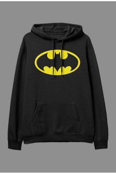 YQYQ Φούτερ με κουκούλα με στάμπα Batman Oversize Μαύρο