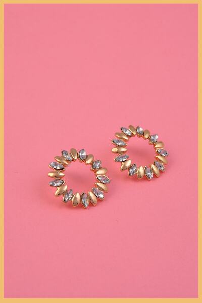 AURRARİ Altın Kaplama Markiz Taşlı Halka Küpe