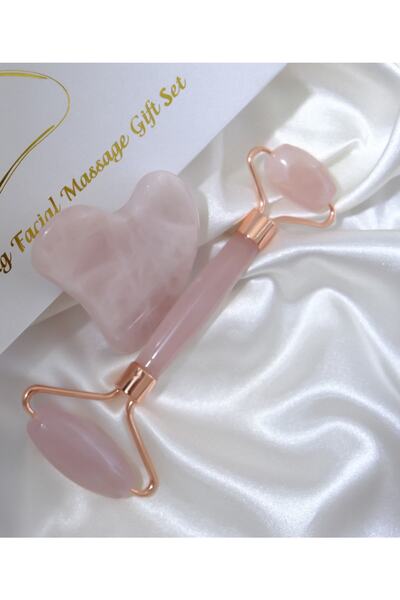 azy yazal Pembe Kuvars Gua Sha Ve Face Roller Set