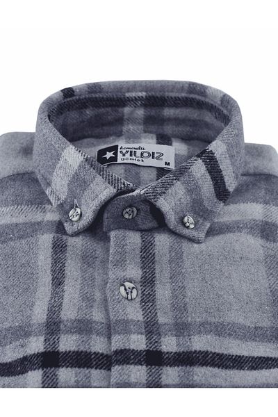 YILDIZ GÖMLEK Men's Lumberjack Shirt - Light And Dark Gray Black Plaid Pattern Double Pocket Buttoned Collar Classic Cut