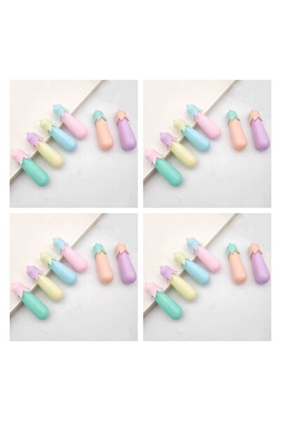 gaman Mini Fosforlu Patlıcan Şeklinde Kalem 4 Paket( 24 Adet) Okul Öncesi Ren...