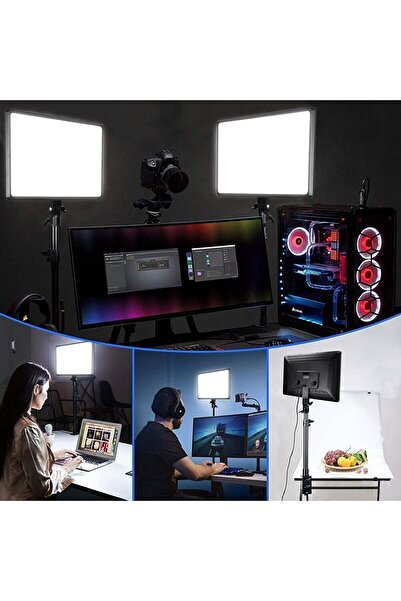 SMAYLİNG Kare Soft Işık Profosyonel Led Panel Makeup Fotoğraf Video Çekim Işığı Güçlendirilmiş Tripod 2.10 Cm
