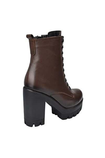 Impero Kahverengi Hakiki Deri Yüksek Kalın Topuklu Bot