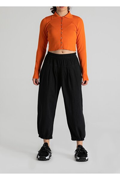 RUBYSTARS Siyah Rahat Kesim Pileli Beli Paçası Lastikli %100 Pamuklu Pantolon