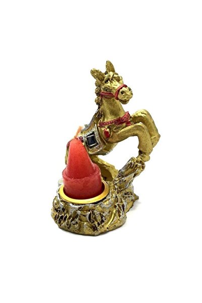 abnturk 4'lü Set Dekoratif At Modeli Küçük Mumlu Gold Renk Mumluk Şamdan Hediyelik Süs Eşyası