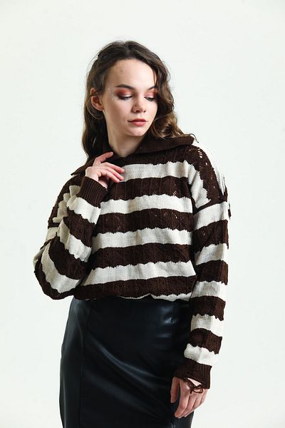 Hisleria Pulover tricotat tricotat cu dungi negre cu detaliu rupt - gri-maro