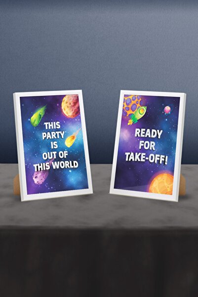 Hey Parti مجموعة إطارات بطابع الفضاء مكونة من قطعتين