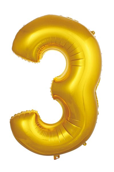 Party City 100 Cm Gold Golden Yellow Large Foil 3 Number Balloon 40inc