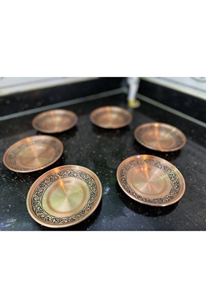 DMT COPPER HOME Gaziantep Copper Tea Plate Hand Embroidered 6 Pieces 1st Class Special Copper