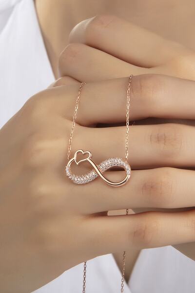 Gümüş Vadisi 925 Ayar Gümüş Zirkon Taşlı Sonsuzluk Kalpli Model Kolye